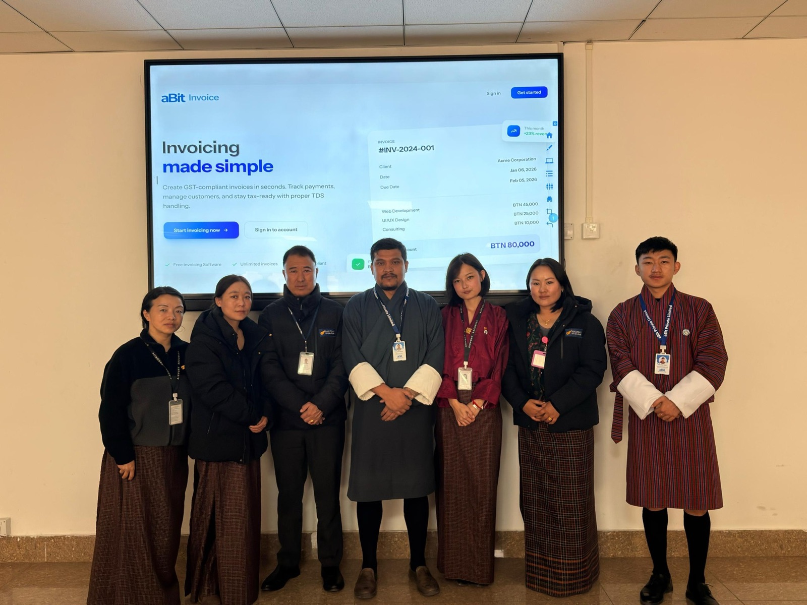 The Bhutan Air Services team after their aBit Invoice onboarding session.
